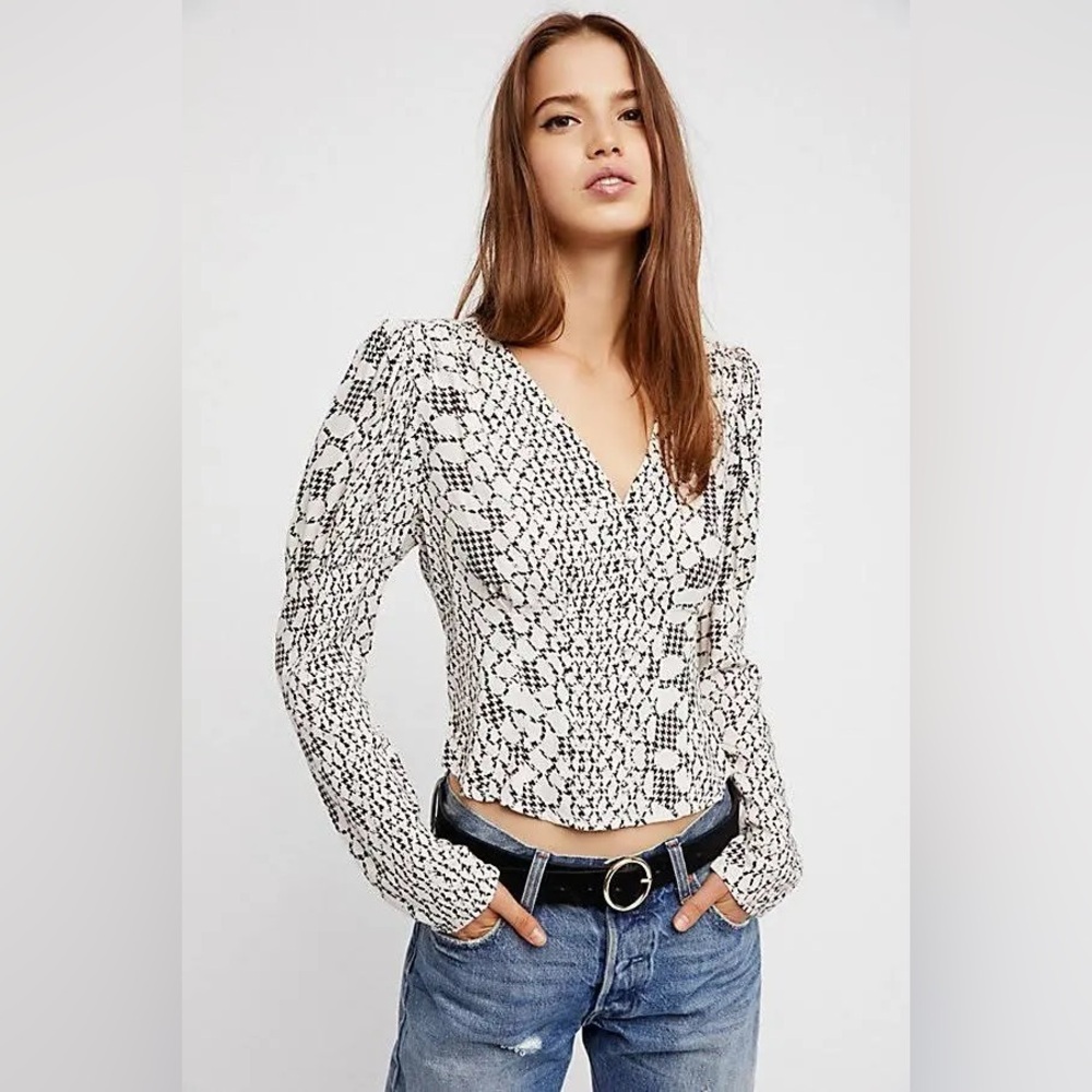 FREE PEOPLE SWEET ON YOU SNAKESKIN PRINT BLOUSE - Picture 2 of 11